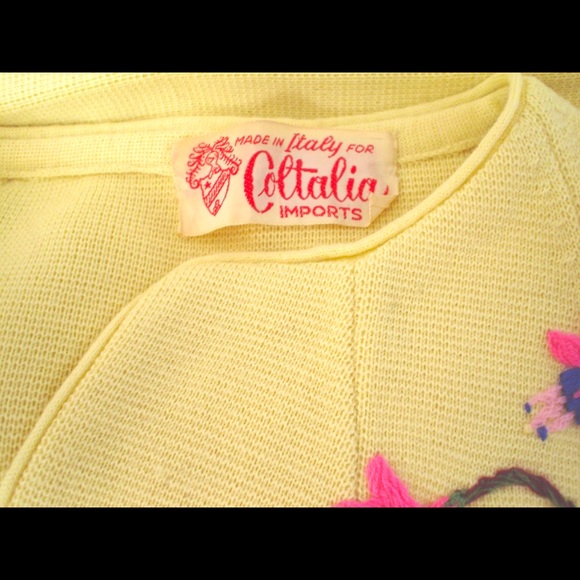 Vintage YELLOW Coltalia Italian Wool Knit Dress+Jacket Embroidery XS - Picture 5 of 11